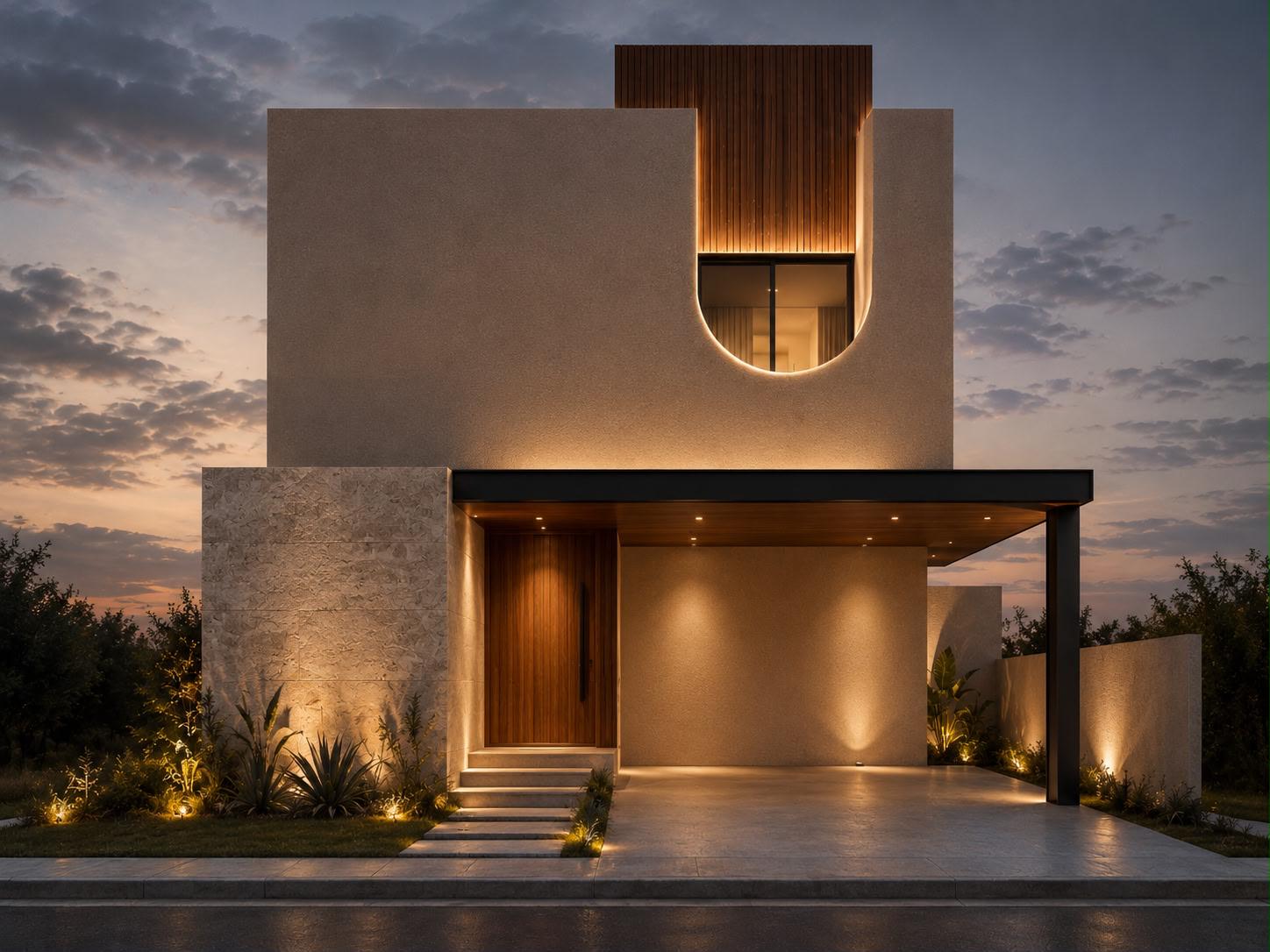Architectural home at dusk
